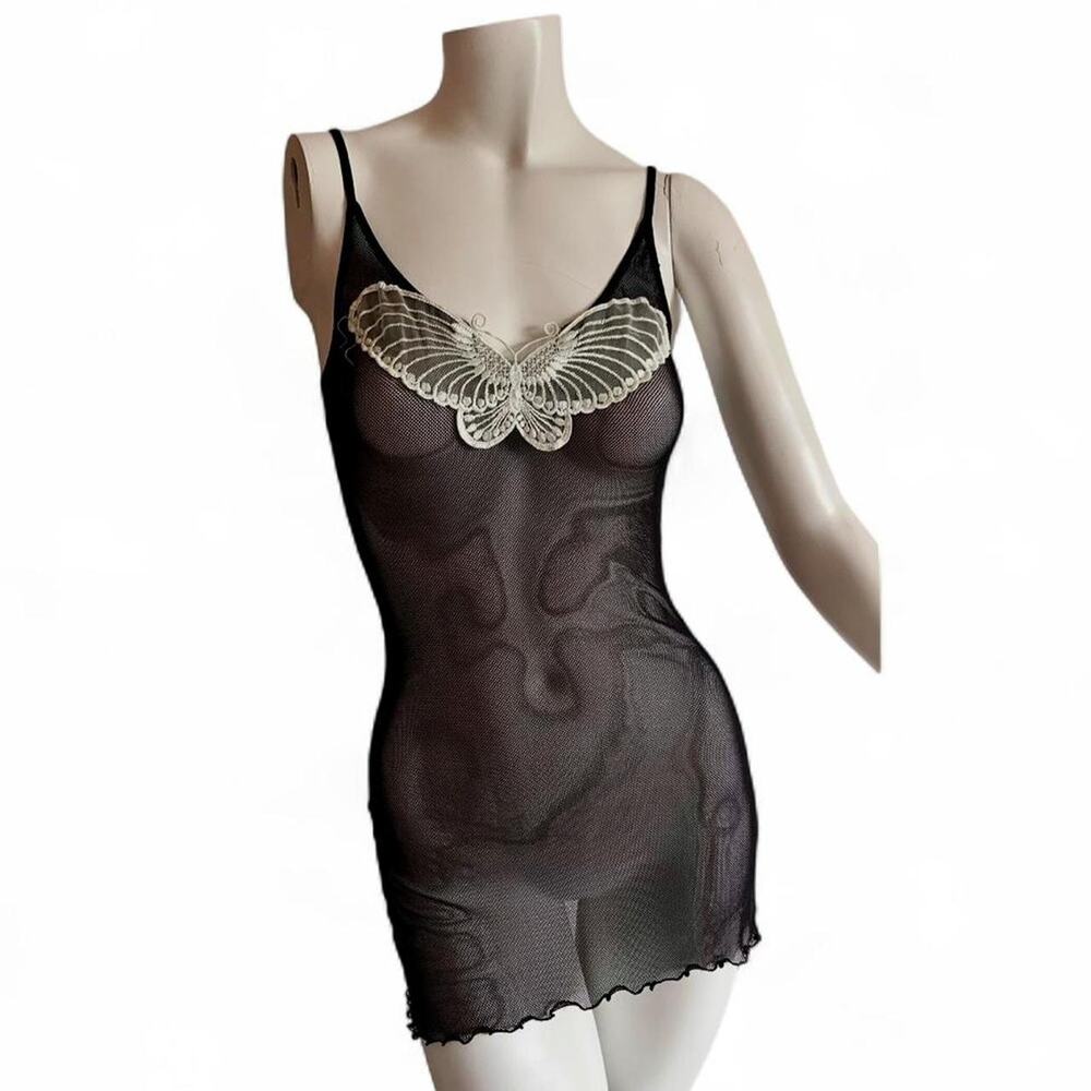 Vintage Y2K Rampage Sheer Mesh Butterfly Mini Dress Top S